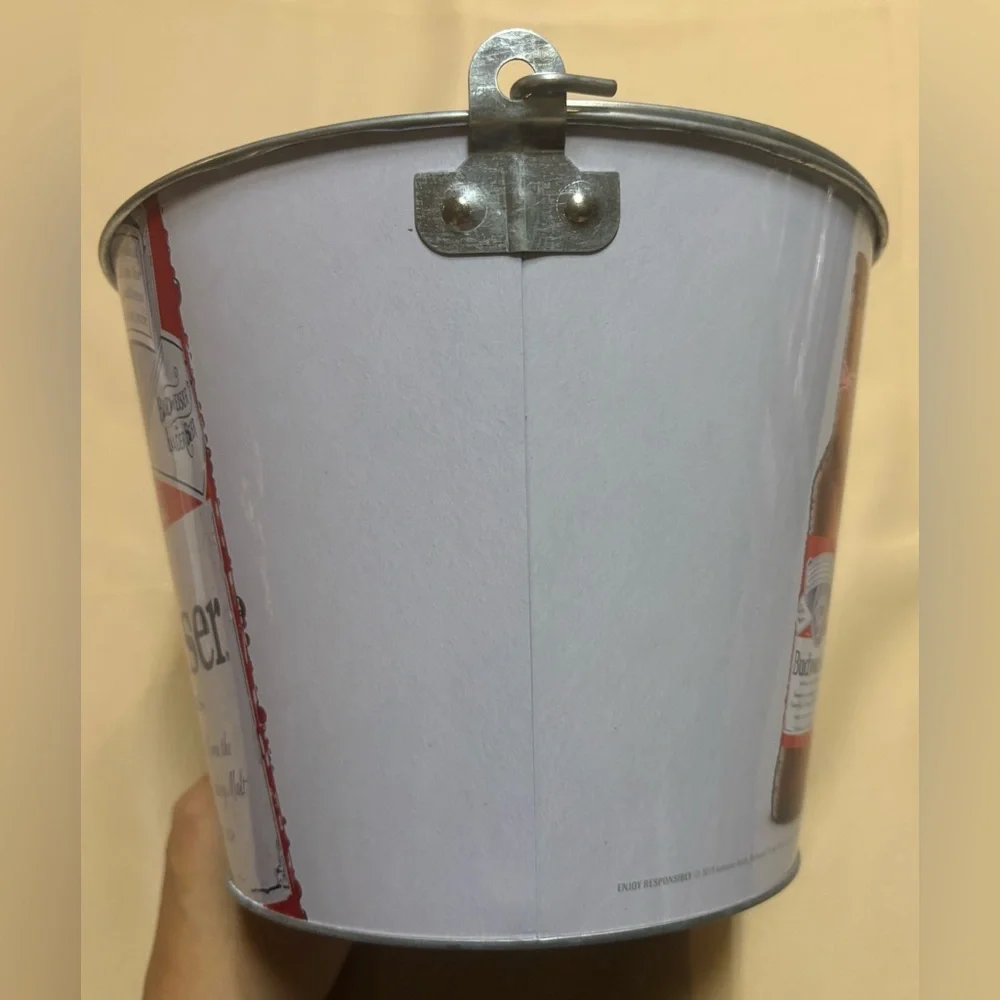 Budweiser Beer Metal Ice‎ Bucket with Handle This Bud's For You 7” Tall